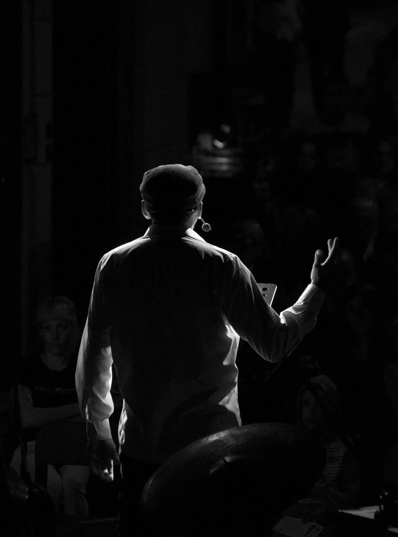 grayscale of man in dress shirt